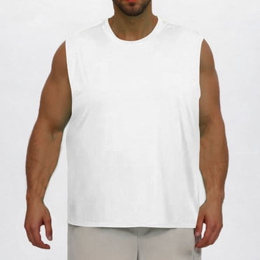 Miqool Mens and Big & Tall Mens Tank Tops Sleeveless Undershirts Gym Workout Muscle Shirts Summer Beach T-Shirts(White, 4XL)