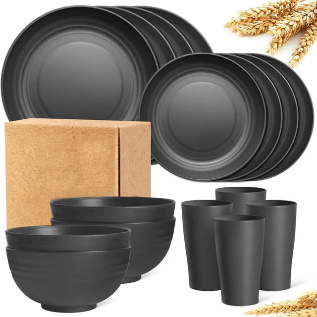 Plastic Dinnerware Set for Everyday Use | Unbreakable Bowl Plate Cup Tableware | Dishwasher Safe Household Dining Service for Home Kitchen Indoor Outdoor Meals