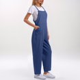 thumbnail image 4 of Combinaison Décontractée Confortable pour Femme, Couleur Unie, avec Poches, Printemps Été, Combinaison Boutonnée Décontractée, Combinaison pour Femme, Bleu, M, 4 of 7