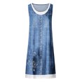 thumbnail image 3 of Pisexur Robe en Denim pour Femme Sans Manches à Col en V, Robe Midi à Fleurs, Décontractée, Fente Latérale, Robe-Chemise en Jean, 3 of 4