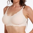 thumbnail image 3 of VEKDONE Fashion Women Large Size Solid Color Wave Lace Wireless Soft Support Together Daily Bra Beige M, 3 of 5