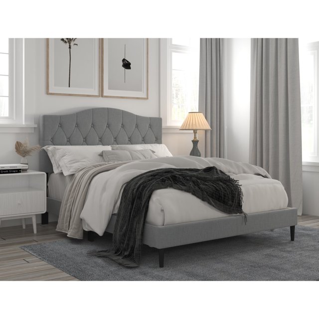 Lit Plateforme Capitonné Rembourré Mason Gris - Grand Lit