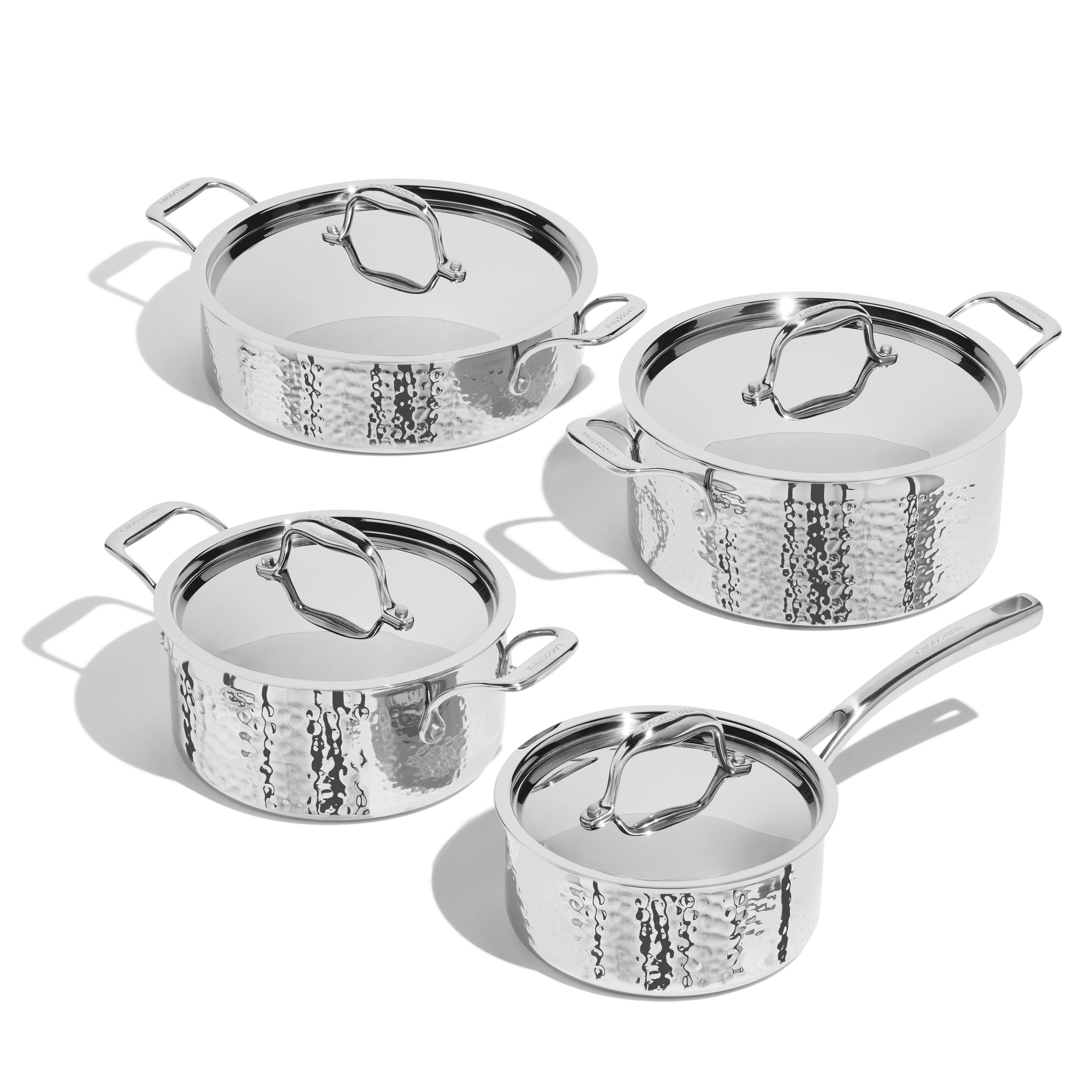 Lagostina Artigiano 8 Piece 3-Ply Clad Hammered Stainless Steel Cookware Set