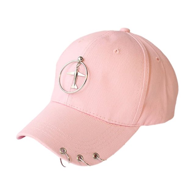 Thinsony Hip Hop Baseball Cap With Ring Decor For Stylish Look Cotton Ring Baseball Hat Fits All Head Shape Comfortable Pink 1Set
