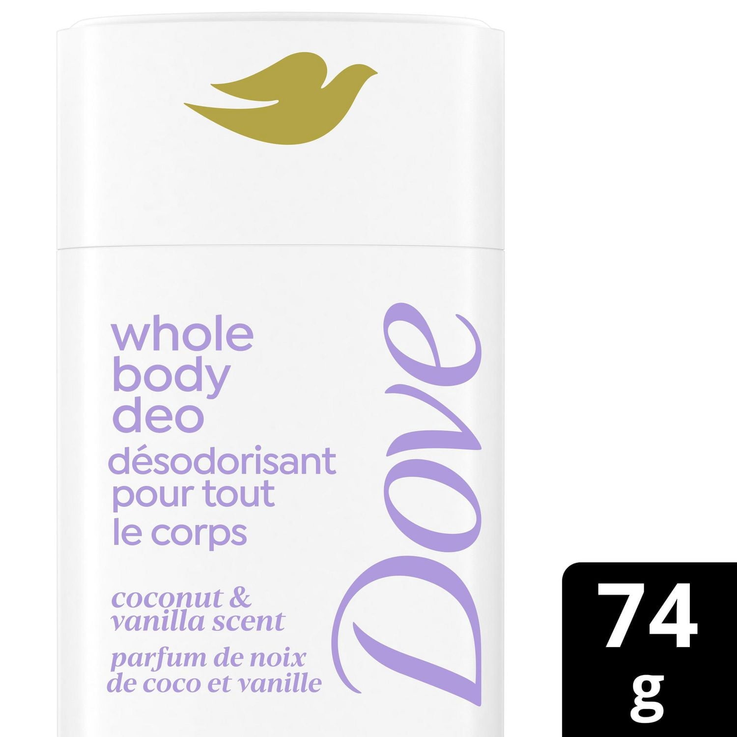 Déodorant corporel sans aluminium Bâton Anti-Friction, Dove parfum noix de coco et vanille, 72 heures de protection anti-odeurs