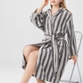 thumbnail image 4 of Plush Soft Hooded Robes for Women, Striped Printed Fleece Womens Robe Cozy Warm Bathrobe Luxury Hotel Spa Robe, 4 of 5