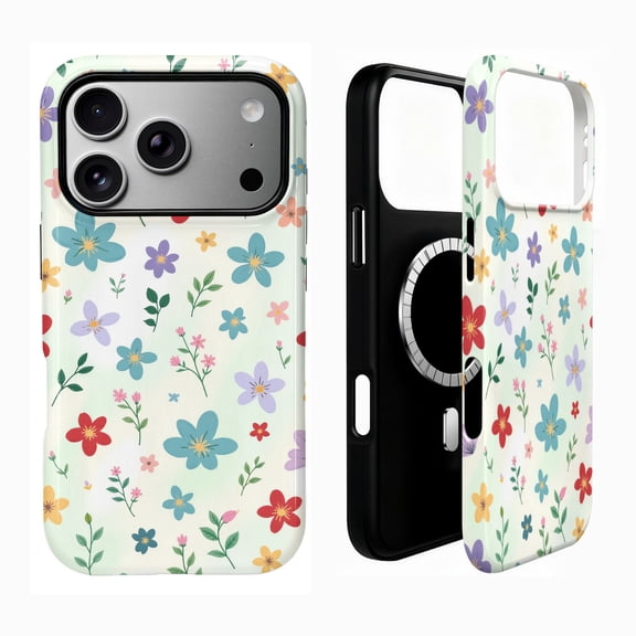 SKLYDDI Étui Esthétique Mignon à Motif Floral pour iPhone 17 Pro Max, Bleu, Compatible MagSafe