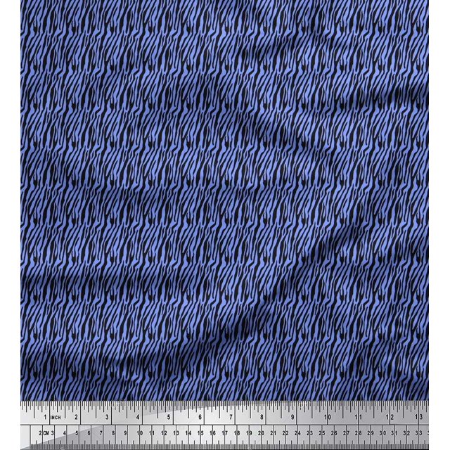 Soimoi Blue Velvet Fabric Wild Animal Skin Small Printed Craft Fabric by The Yard 58 Inch Wide