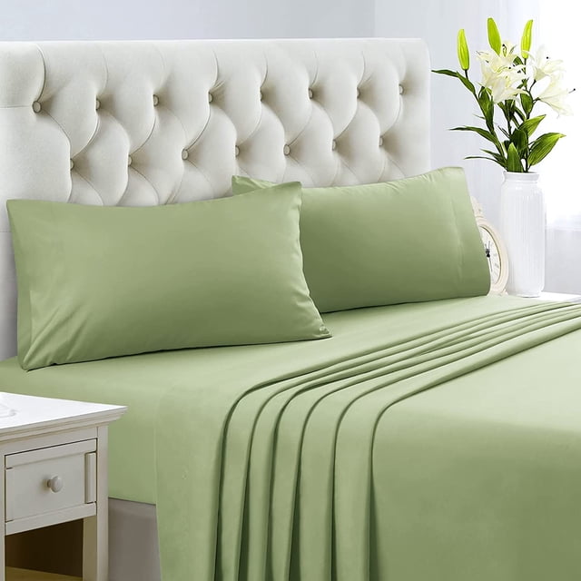 1200 Thread Count 100% Egyptian Cotton 4-Piece Bed Sheet Set (1 Flat, 1 Fitted Sheet, 2 Pillow Covers) 27 Inches Deep Pocket Solid Pattern