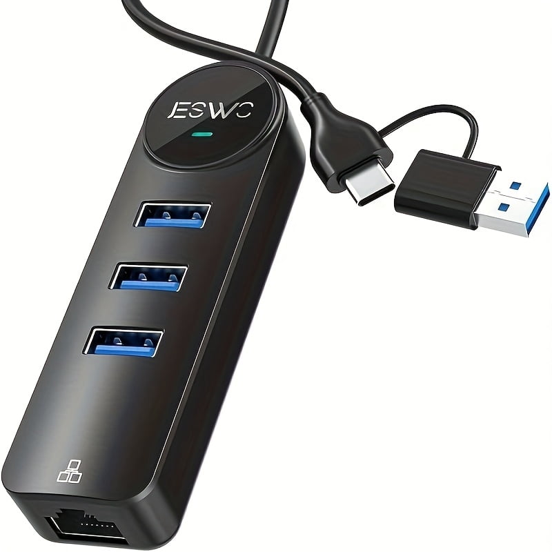 USB 3.0 Gigabit Ethernet Hub with USB-C Cable, 1000Mbps LAN & 3 USB Ports for Laptop Desktop