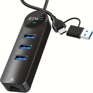 USB 3.0 Hub Ethernet Gigabit USB-C Câble, 1000Mbps LAN & 3 USB Ports pour Ordinateur portable