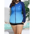 thumbnail image 2 of Charmo Womens Plus Size Long Sleeve Rash Guard Top Zipper Sufing Swim Shirt, 2 of 6