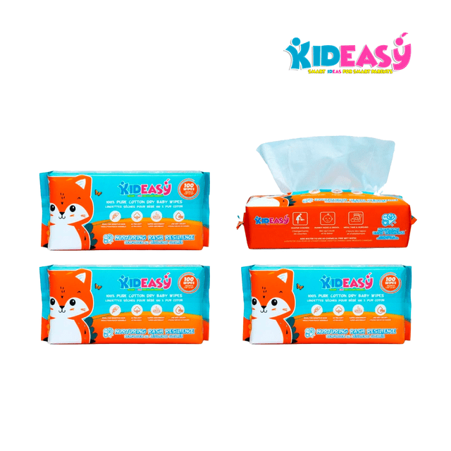 KidEasy Baby Dry Wipes-100% Cotton- 4 -Pack- 400 Wipes