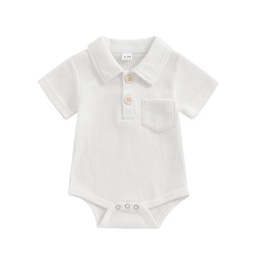 Yuyuzo Newborn Baby Boys Clothes Short Sleeve Bodysuit Button down Rompers Solid Color Summer Outfits