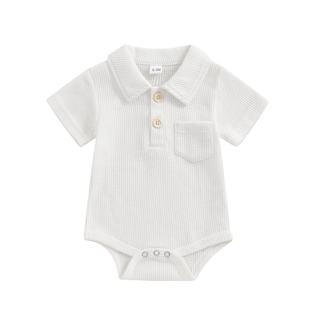 Yuyuzo Newborn Baby Boys Clothes Short Sleeve Bodysuit Button down Rompers Solid Color Summer Outfits