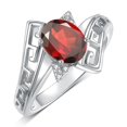 thumbnail image 3 of RYLOS Rings for Women Sterling Silver Greek Key Designer Ring 9X7MM Gemstone & Diamond Ring January Garnet Jewelry  Size 5, 3 of 7