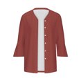 thumbnail image 4 of VKOYWKM 3/4 Length Sleeve Womens Tops Trendy Eyelet Embroidery Tees Button Down V Neck Pullover Tops Solid Color Ruffle Bell Sleeve Tunic Blouses, 4 of 5