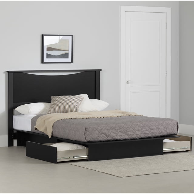 South Shore Step One Full/Queen Platform Bed and Headboard Set, in Pure Black