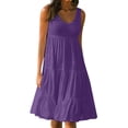 thumbnail image 1 of B91xZ Robe Formelle pour Femmes Décontractée à Volants Sans Manches à Col Rond, Taille Smockée Élastique, Robe Midi à Étages, Violet TG, 1 of 5