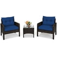thumbnail image 2 of Costway 3PCS Outdoor Rattan Conversation Set Patio Garden Cushioned Sofa Chair Navy, 2 of 9