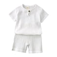 thumbnail image 1 of Kcodviy Tout-Petit Enfants Bébé Garçon Ensemble Chemise Bébé Garçon Fille Uni Chandail Court 5T Tenues d'Automne Garçons Manche Chandail T-Shirt Garçon Automne Col Rond Hauts Shorts Ensemble Survêtement Junior Vêtements, 1 of 4