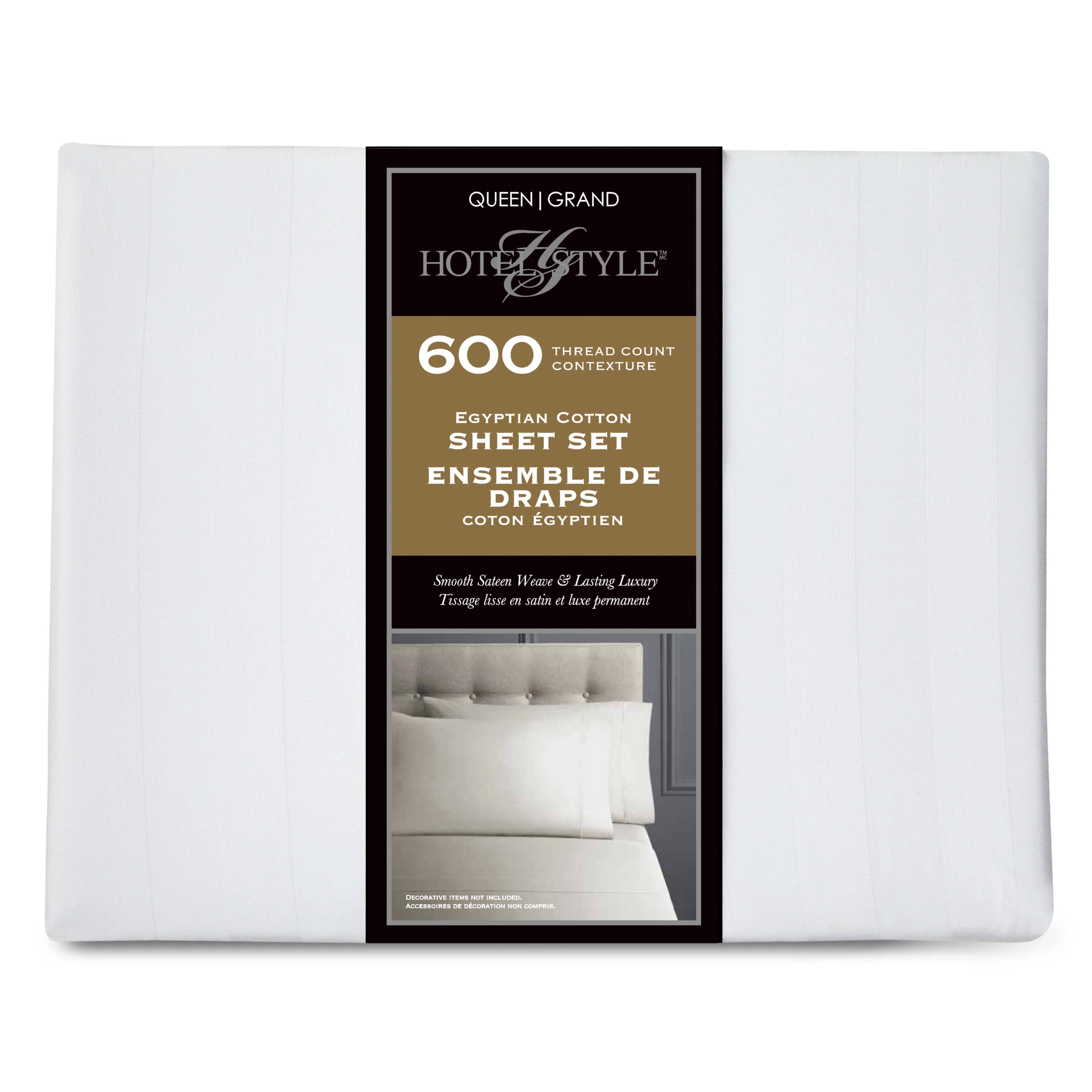 Hotel Style 4-Piece 600 Thread Count White Stripe Egyptian Cotton Adult Bed Sheet Set, King -Deep Pocket