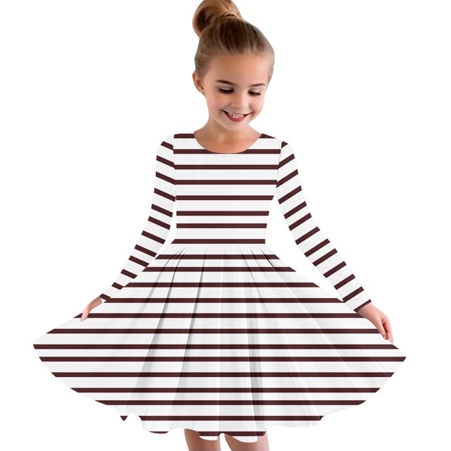 Robe Évasée d'Hiver pour Petites Filles à Manches Longues, Col Ras du Cou, Robes Décontractées pour Enfants