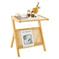thumbnail image 1 of Costway Rattan Side Table Bamboo Accent Bedside Table with Tempered Glass Top Natural, 1 of 10