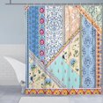 thumbnail image 1 of Rideau de Douche Boho à Motif Floral pour Salle de Bain, Rideau de Douche Patchwork Bohème Rétro Bleu avec Crochets, Rideaux de Douche en Tissu Polyester Lavables à la Machine, Imperméables, Déco de Bain 72 Pouces x 72 Pouces, 1 of 5