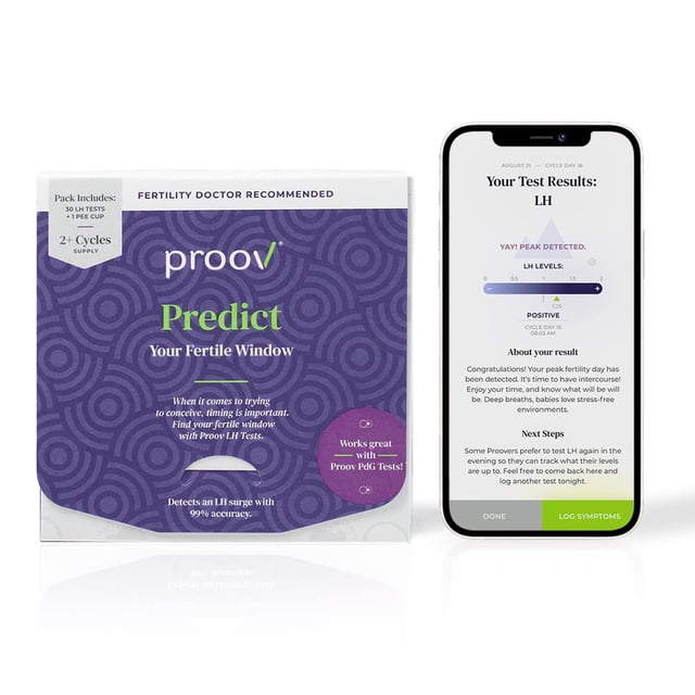 Proov PredictTM l Ovulation Test Strips to Predict The Fertile Window l 30 LH Tests and One Proov “P†Cup