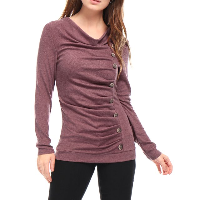 INSPIRE CHIC Haut Froncé à Manches Longues pour Femme, Col Bénitier, Boutons Décoratifs, Rouge, 2TG, Saint-Patrick