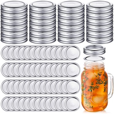 72 Pieces Canning Jar Lids and Bands Set Split-type Lids with Silicone Seals Rings Leak Proof and Secure Canning Jar Caps (Silver,70 mm)