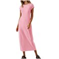 thumbnail image 1 of PEZHADA Longue Robe pour Femmes Été Robe Décontractée pour Femmes à Col Rond Couleur Unie Longue Robe à Manches Courtes Robe à Col Rond à Manches Longues Longue Robe à Manches Longues Longue Robe pour Femmes, 1 of 7