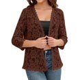 thumbnail image 2 of IMENGL Ladies' solid color lace knitted cardigan v neck, Brown L, Size M-5XL, 2 of 4