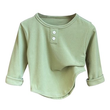 PMVFHDE Hauts Fille Hauts Filles T-Shirts Fille T-Shirts Fille T-Shirts Fille Tricot de Corps Automne Nouveau Col Rond Chandail à Manches Longues Automne sous-Vêtements Chauds Filles Garçon Bébé Vêtements Étrangers Vert,6-12 Mois