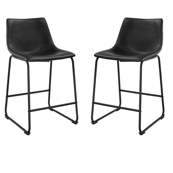 London Tabouret de comptoir noir élégant en similicuir PU 26", tabouret de comptoir en métal noir, meubles de cuisine, îlot de cuisine (Ensemble de 2)