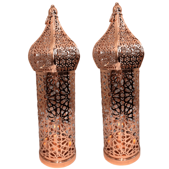 Also Sophia - Achat Spécial - Deux (2) Lanternes Mosaïque Grandes pour l'Aïd et le Ramadan - Or Rose avec Lumière DEL et à Piles