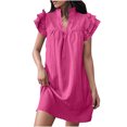 thumbnail image 1 of FcBaudy Robe à Manches Courtes à Col en V, Robes d'Été pour Femmes, Robes pour Femmes Mode Robe Décontractée pour Femmes - Robe à Col en V à Manches Courtes Longue Robe à Taille Longue Jupe Plissée en Soie Glacée pour Dames, 1 of 1