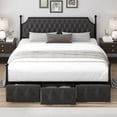 thumbnail image 4 of Homfa King Canopy Bed Frame for Bedroom with Drawer, Modern Platform Bed with Button Tufted Upholstered Headboard, Canopy Bed Curtain Not Included, Dark Gray, 4 of 10