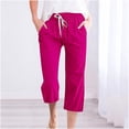 thumbnail image 1 of LSLJS Women's Fragrant Hemp Solid Color Loose Women Fashion Drawstring Pants Seven Pants Pockets Womens Work Pants, 1 of 5