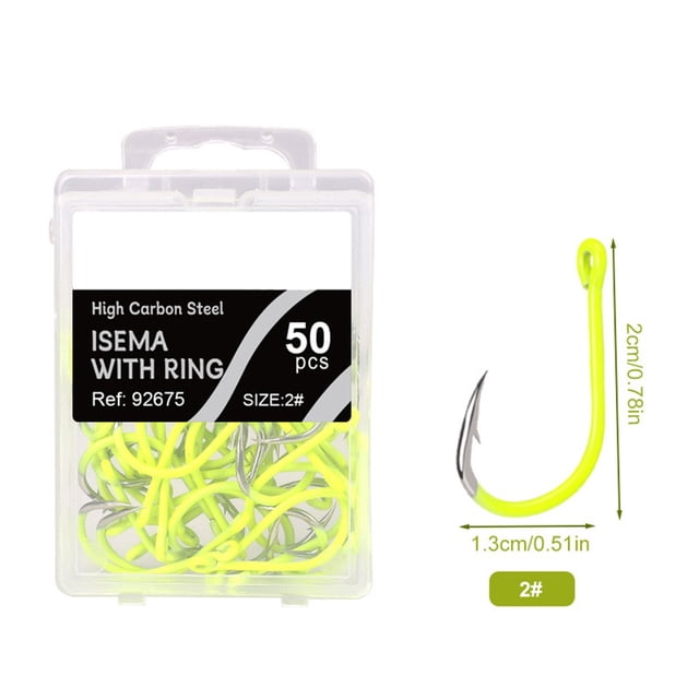 50pcs Fluorescent Fishing Hooks Barbed Single Circle Carp Hook Sea Fishinhook 2#