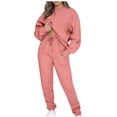 thumbnail image 2 of FNFYFH Liquidation Chandails en Molleton pour Femmes Ensembles de Survêtement Automne 2025 Manches Longues Survêtements Confort Col Rond Chandail avec Cordon de Serrage Pantalons de Survêtement Tenues Athlétiques Solides Rose,G, 2 of 9