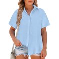 thumbnail image 2 of Timegard Womens Shirts Plus Size Cotton Linen Notched V-Neck Button down Short Sleeve Casual Loose Top, 2 of 6