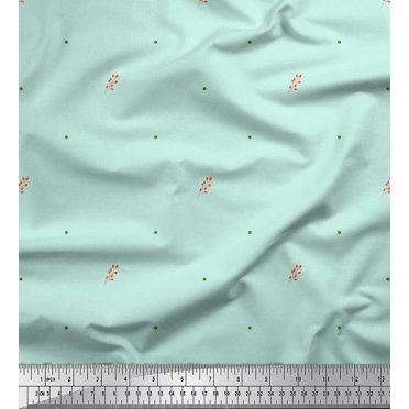 Soimoi Green Rayon Fabric Flower Buds & Dots Decor Fabric Printed Yard 56 Inch Wide
