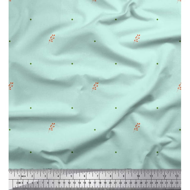 Soimoi Green Velvet Fabric Flower Buds & Dots Printed Fabric 1 Yard 58 Inch Wide