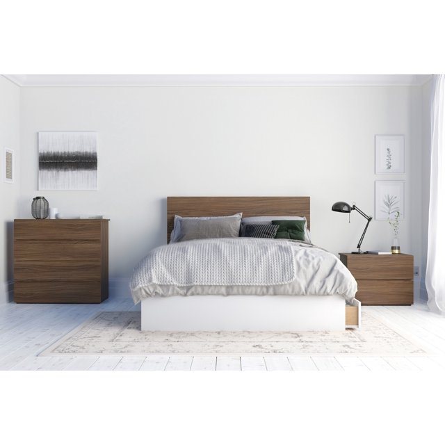 Merlin 4 Piece Full Size Bedroom Set Walnut and White
