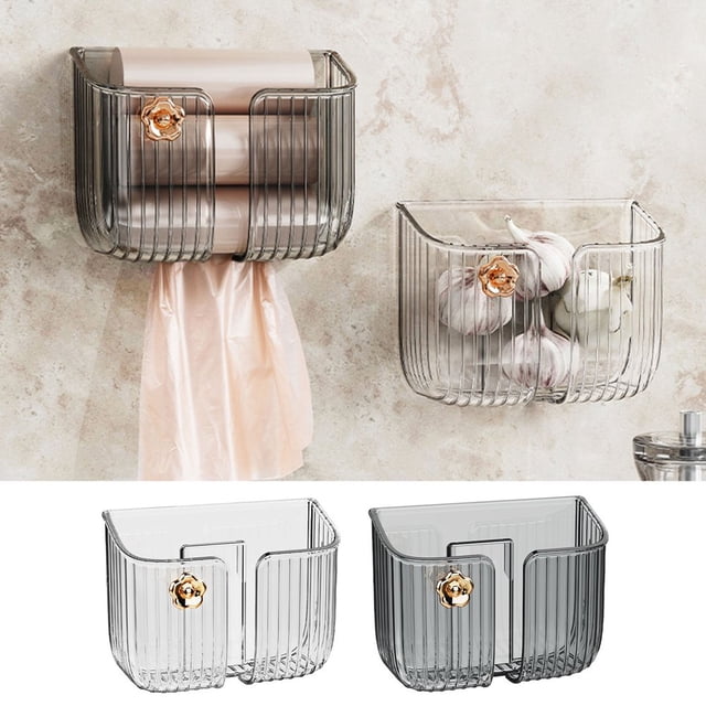 Storage Box with Flower Hook Wall Mounted Double Holes Plastic Remote Control Glasses Storage Case Household Supplies