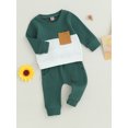 thumbnail image 3 of Fortune 0-3T Toddler Baby Boy Waffle Clothes Patchwork Sweatshirt Pullover Long Pants Infant Fall Winter Outfits, 3 of 6
