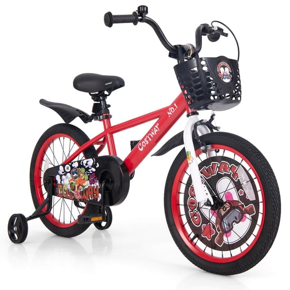 Costway 18" Kid's Bike for 4-8 with Height-Adjustable Handlebar & Saddle Handbrake Red