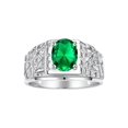 thumbnail image 1 of RYLOS Men's Rings Sterling Silver Designer Nugget Ring Oval 9X7MM Gemstone & Diamonds  Emerald May Birthstone Rings For Man Size 11, 1 of 7